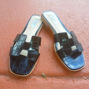 Steven New York Harlien Croc Embossed Slide Black Size 8.5